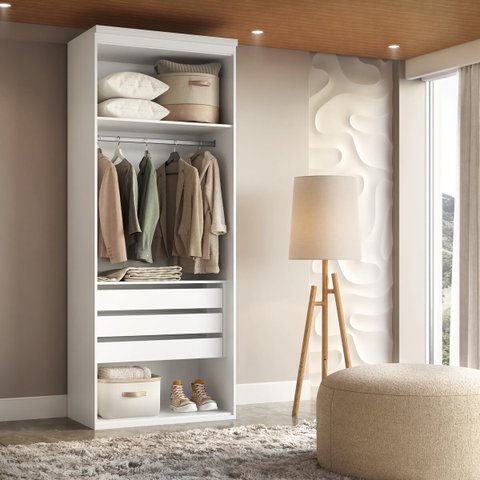 Closet Modulado sem Portas com Gavetas 90 Cm Mdf Lotus Belmax:branco