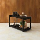 Ver imagem 2 de Mesa de Centro Lateral Canto Atenas 2 Prateleiras Mdf Estrutura de Metalon Moderna:preto-preto