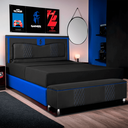 Ver imagem 5 de Kit Quarto Gamer Baú e Painel Fighter Usb 140cm Cama de Casal:preto e Azul