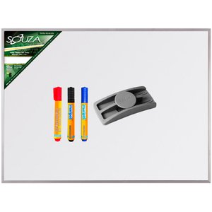 Quadro Branco Luxo (Base MDF + Fórmica) 60x40 cm Magnético Moldura de Alumínio Pop 5611 + 3 Marcador