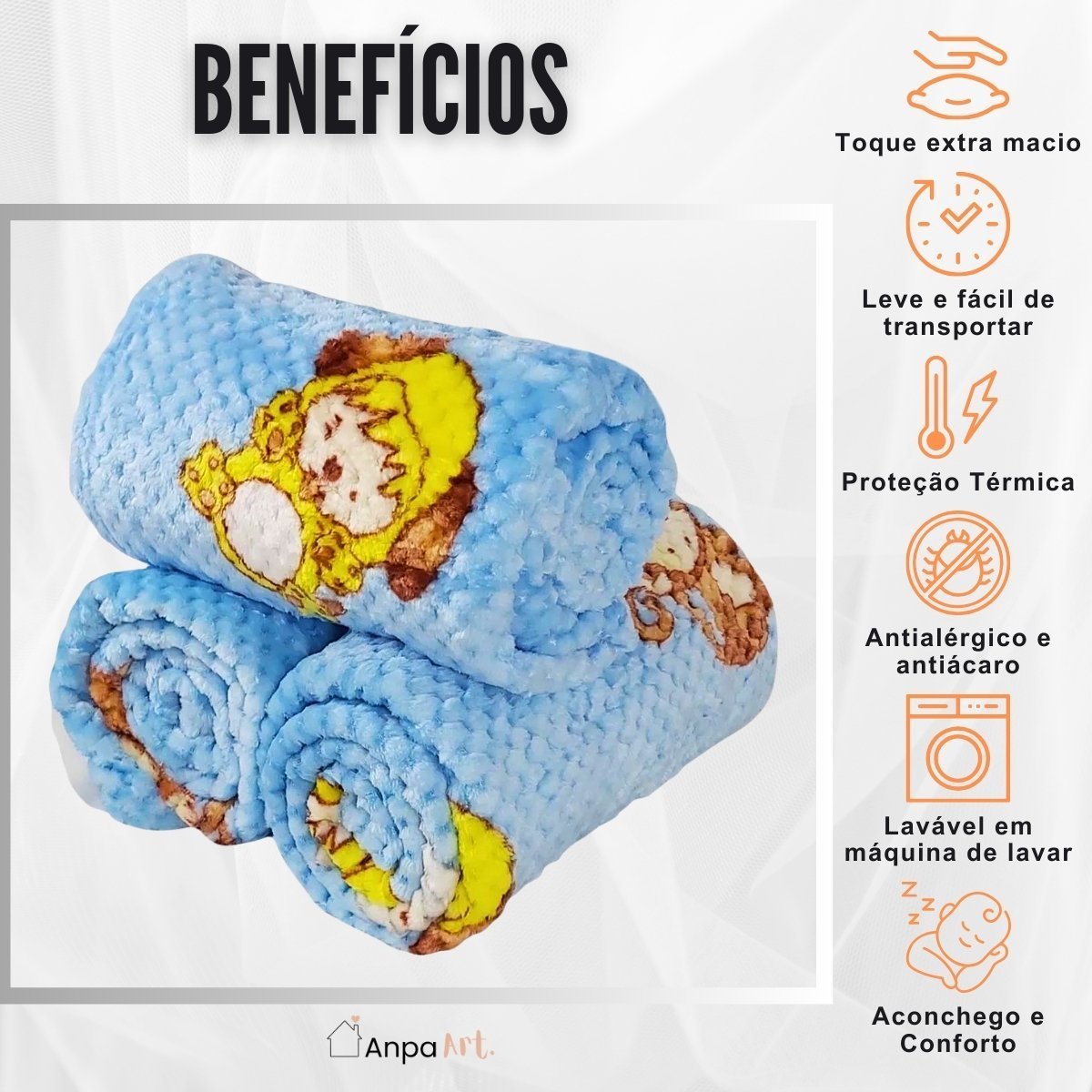 Cobertor Manta Bebê 1,00 X 0,90 Infantil Macia Microfibra Antialérgica Soft - Azul - 2