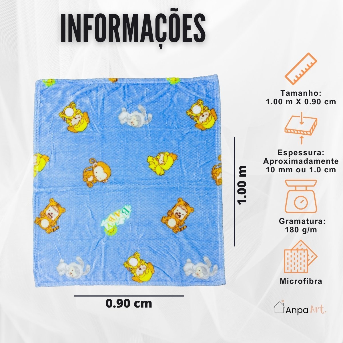 Cobertor Manta Bebê 1,00 X 0,90 Infantil Macia Microfibra Antialérgica Soft - Azul - 3