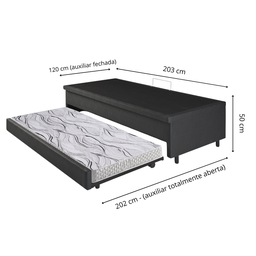 Bicama Box com Baú Viúvo 120x203 com Colchão Auxiliar Courino Linho Preto - 2