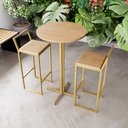 Ver imagem 1 de Jogo Mesa Alta Bistrô Redonda 2 Banquetas Pinus Confort Industrial Dourado Don Castro Decor Industri