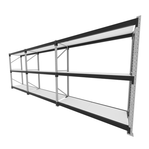 Mini Porta Pallet 200 Kg por Nivel Inicial +2 Continuação com 3 Niveis Preto com Mdf Branco