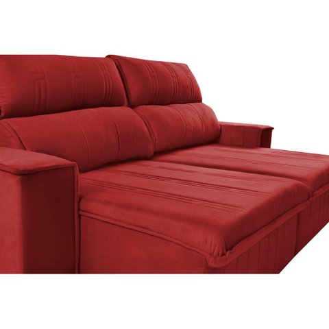 Sofá Retrátil e Reclinável 2.30m Cama inBox Flórida com Molas e Bordado 3D Velusoft Vermelho