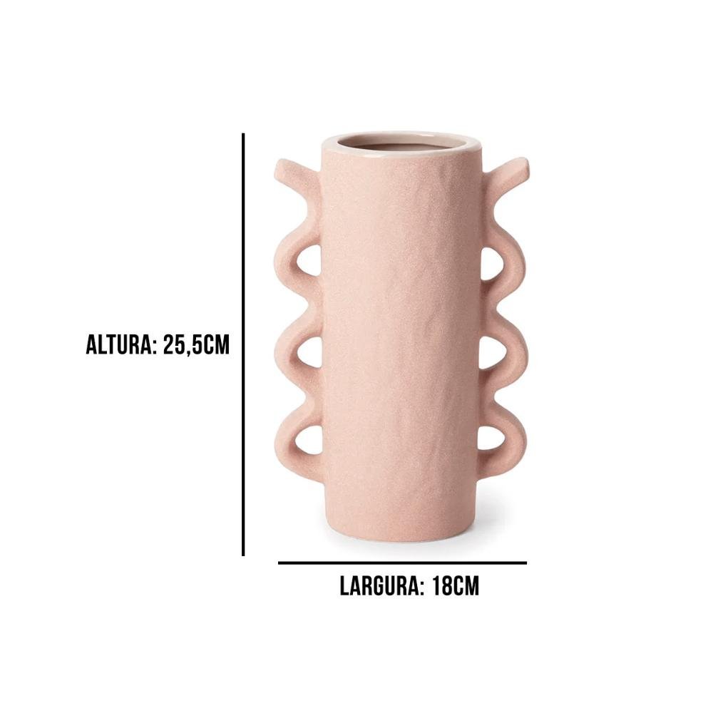 Vaso Alto em Cerâmica Alças Rosa 25,5 x 18cm - 3