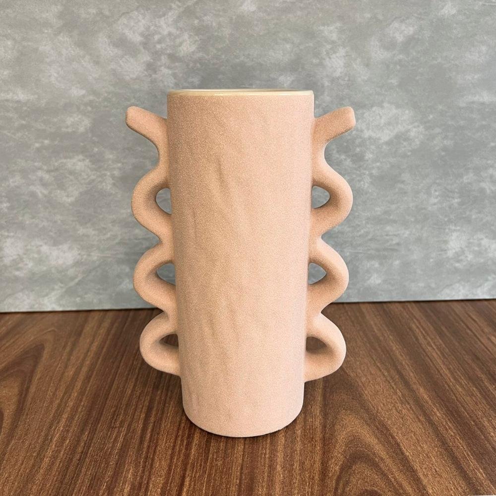 Vaso Alto em Cerâmica Alças Rosa 25,5 x 18cm - 4