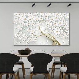 Quadro Decorativo para Sala Quarto Hall Abstrato Cerejeira Luxo Grande Decoração Branco e Dourado - 2