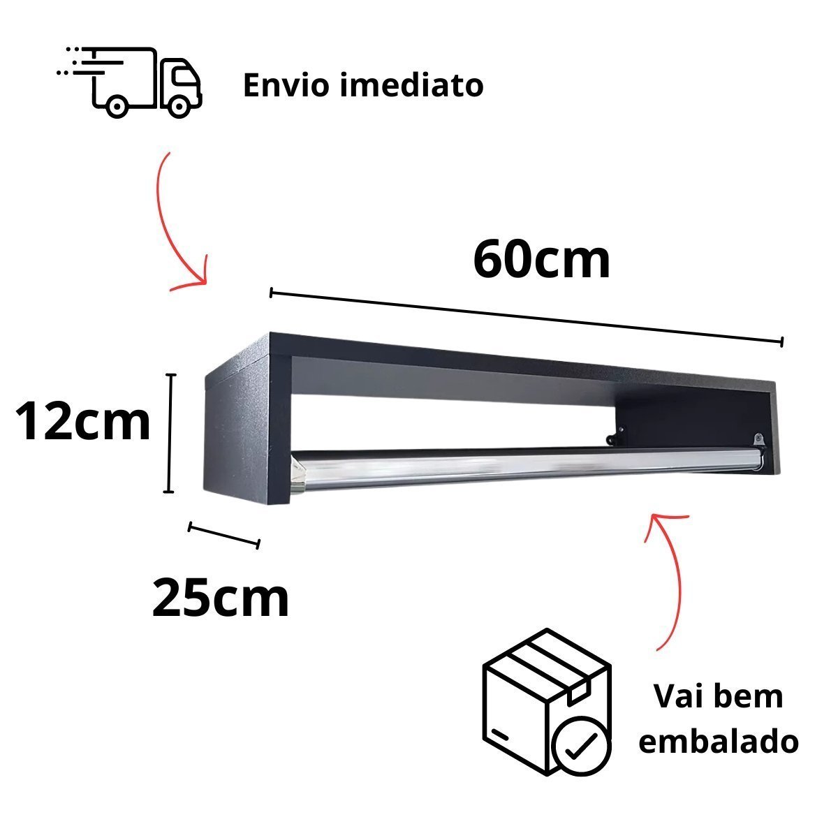 Cabideiro de Parede Arara para Roupas Closet Mdf Quarto Loja:preto/2 Cabideiros - 4