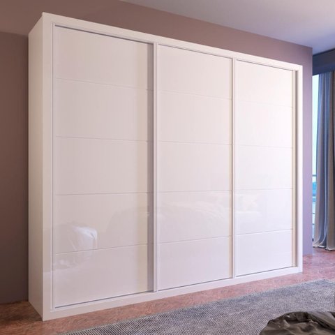 Guarda Roupa Casal Imperius 3 Portas de Correr 6 Gavetas MDF Branco Bom Pastor Móveis 271cm