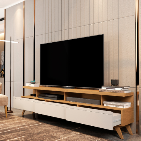 Rack para Sala TV 70 Polegadas Vivare 1.8 Wood Moderno Nature/Off White