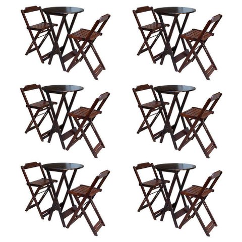 Kit 6 Jogos De Mesa Bistrô De Madeira Com 2 Cadeiras Dobravel Imbuia - Marrom