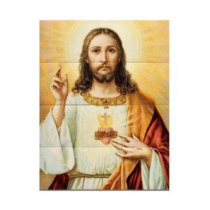 Mosaico Azulejos Jesus Coração Iluminado Mural 12 Peças 80x60cm