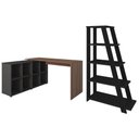 Ver imagem 1 de Mesa Escrivaninha em L Eron e Estante Livreiro Stela A06 Freijó/preto - Mpozenato