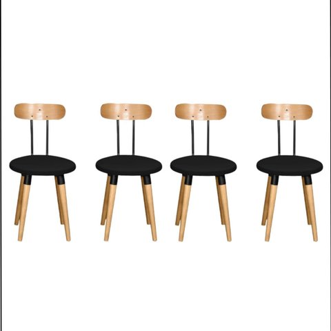 Kit 4 Cadeiras Pés Palito Ergonomica para Mesa de Jantar Cozinha de Madeira Estofada com Fixação