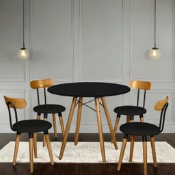 Kit 4 Cadeiras Pés Palito Ergonomica para Mesa de Jantar Cozinha de Madeira Estofada com Fixação - 4
