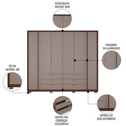 Guarda Roupa Casal 6 Portas Egidio C01 Havana/Fendi - Mpozenato - 3