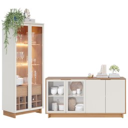 Conjunto Sala de Jantar Cristaleira Tijuca e Buffet Vicky C05 Freijó/Off White - Mpozenato - 1