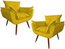 Ver imagem 1 de Kit 2 Poltronas Decorativa Opala Couro Amarelo Pés Madeira Mz Decor