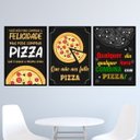 Ver imagem 1 de Kit 3 Quadros Frases Pizza 45x34cm - com vidro:Madeira preta