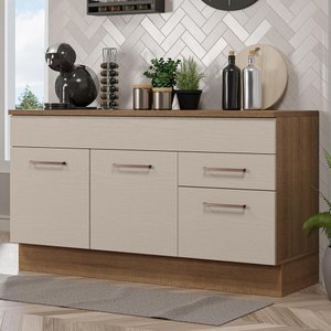 Balcão Gabinete de Pia 150 Cm 2 Gavetas 2 Portas (com Tampo) Rustic/crema Agata Madesa