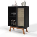 Ver imagem 2 de Aparador Buffet Porta de Correr Rattan Pés em Madeira Preto