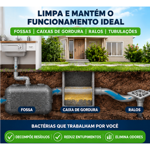 Bioclean Limpa Fossa Caixa de Gordura Elimina Odores de Ralos