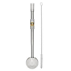 Bomba de Chimarrão Inox Anel Rosca 24cm Mil Furos Brasão Rs Bortonaggio