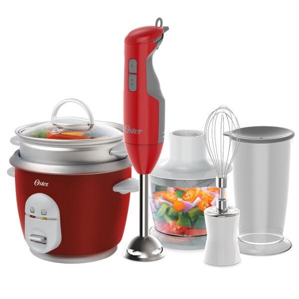 Kit Mixer Delight Vermelho e Panela Facile Oster - 220V