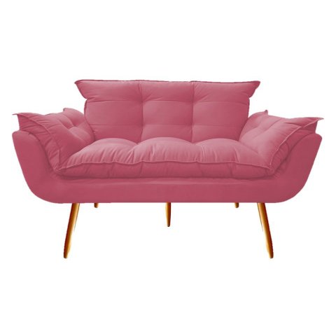 Namoradeira Decorativa Opala Suede Rosa 2 Lugares Pés Madeira Mz Decor