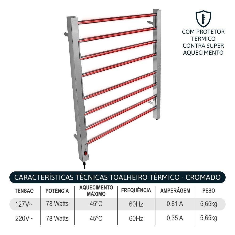 Toalheiro Térmico Bivolt Grande Cromado Lado Esquerdo Aiello - 5