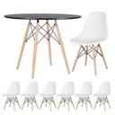Ver imagem 1 de Conjunto de Mesa de Jantar Eames Eiffel Redonda 100cm Tampo de Madeira Preto com 6 Cadeiras Brancas