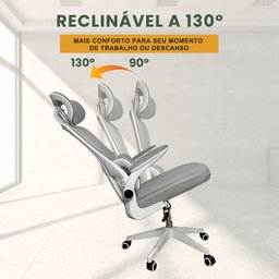 Cadeira Escritório Ergonômica G500 Luvinco Cor Cinza com Suporte Lombar estofado mesh - 5