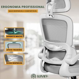 Cadeira Escritório Ergonômica G500 Luvinco Cor Cinza com Suporte Lombar estofado mesh - 2