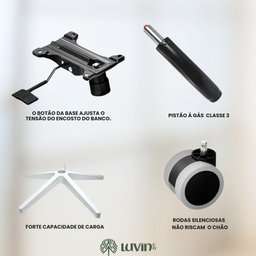 Cadeira Escritório Ergonômica G500 Luvinco Cor Cinza com Suporte Lombar estofado mesh - 9