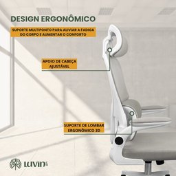 Cadeira Escritório Ergonômica G500 Luvinco Cor Cinza com Suporte Lombar estofado mesh - 6