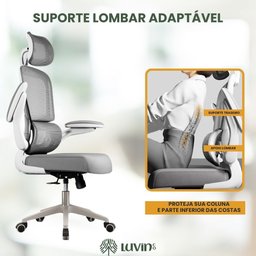 Cadeira Escritório Ergonômica G500 Luvinco Cor Cinza com Suporte Lombar estofado mesh - 7