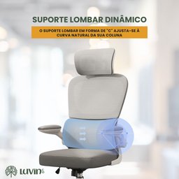 Cadeira Escritório Ergonômica G500 Luvinco Cor Cinza com Suporte Lombar estofado mesh - 4