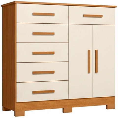 Cômoda Sapateira para Quarto 2 Portas 6 Gavetas Potenza A04 Cinamomo Off White - Lyam Decor