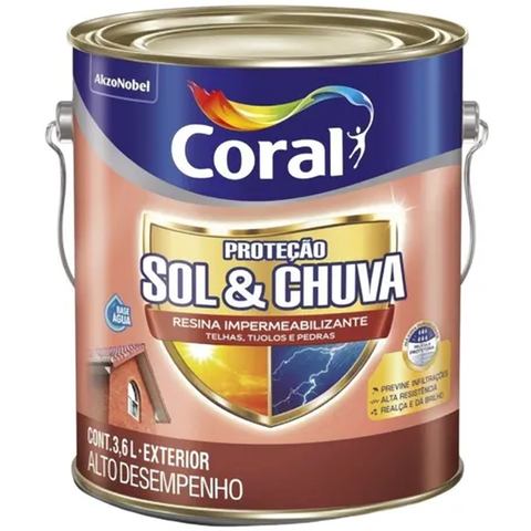 Resina Impermeabilizante de Proteção Contra Sol e Chuva Cerâmica Ônix 3,6 Litros - CORAL