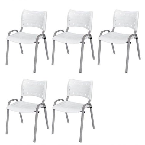 Cadeira Iso Base Cinza Escola, Escritório Branco Kit 5 Un