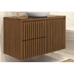 Balcão Gabinete Banheiro Ripado 80 com Cuba Branca - 6