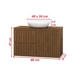 Balcão Gabinete Banheiro Ripado 80 com Cuba Branca - 7