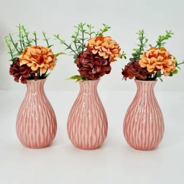 Kit Decorativo Sala com 2 Vasinhos Rosa + Planta Artificial