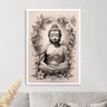 Quadro Decorativo Buda Cinza e Bege 45x34cm - com Vidro:moldura Branca - 2