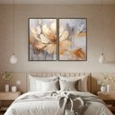 Ver imagem 1 de Quadro Decorativo Flor Dourada Kit 2 Quadros