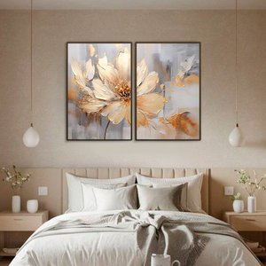 Quadro Decorativo Flor Dourada Kit 2 Quadros
