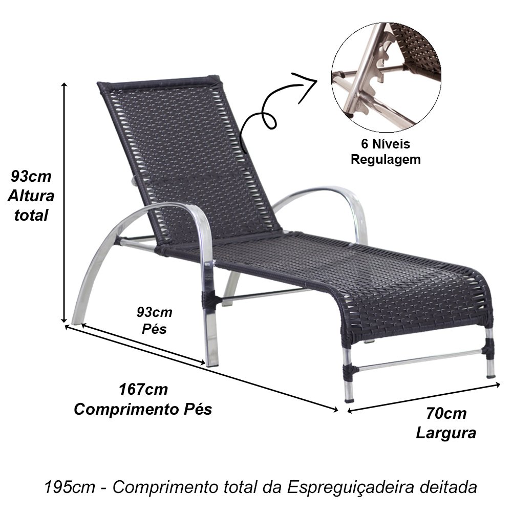 2 Espreguiçadeiras Garden e Mesa em Alumínio para Piscina - Preto - 4