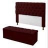 KIT Cabeceira Mais Calçadeira Bau CAPTONE Casal 160 cm Para Cama Box MIRAGE Suede BORDO MARSALA Alli - 1